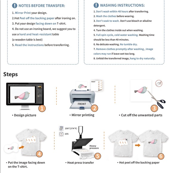 Laser Printable Iron on Transfer Paper For Tshirt or any Light Fabric - Picture 2 of 3